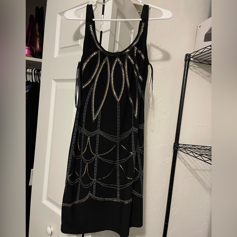 Bisou Bisou Black Dress with Gold Detailing